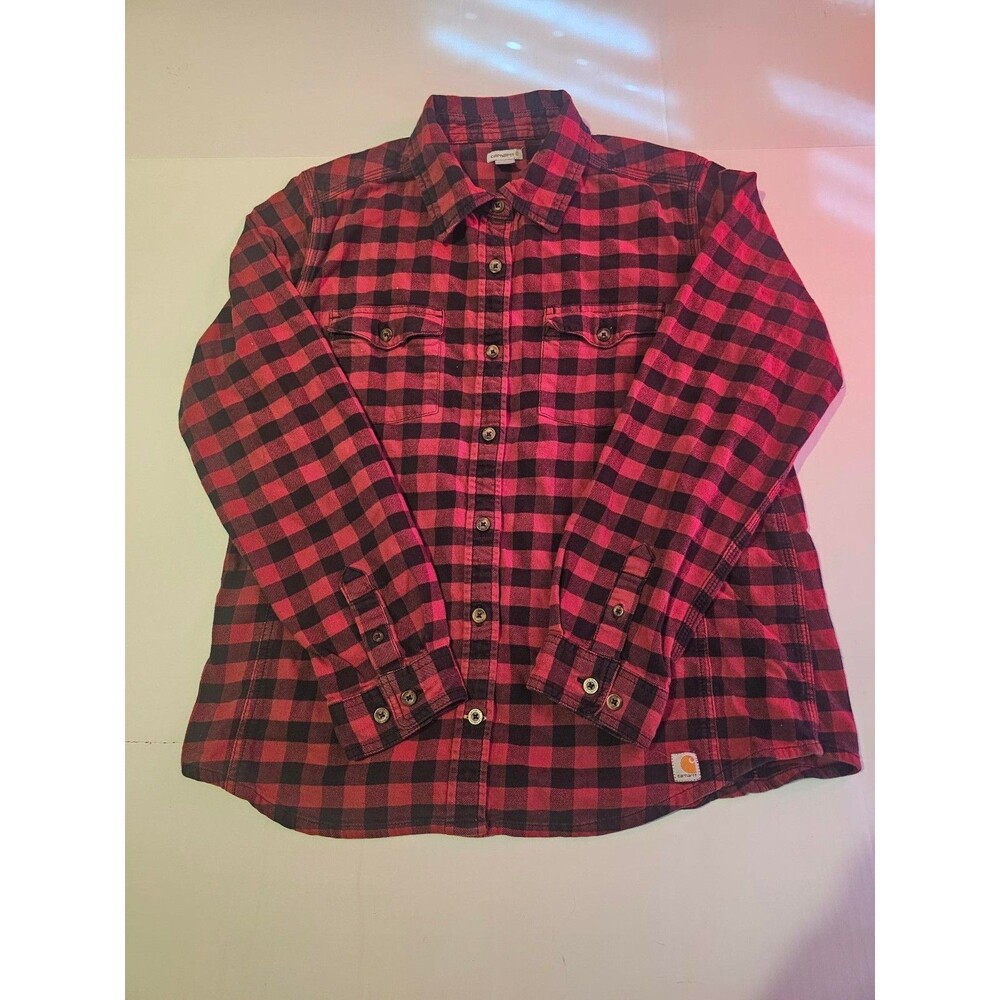 Carhartt Hamilton Flannel Shirt II Womens Large 12/14 Red Black Plaid 100714